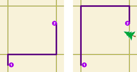 Two maps demonstrate how a restriction point barrier affects a route analysis. Two maps demonstrate how a restriction point barrier affects a route analysis.